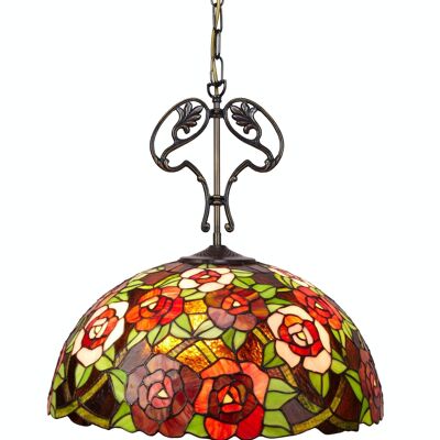 Deckenanhänger mit Kette und Ornament aus Gusseisen mit Tiffany-Lampenschirm, Durchmesser 45 cm, New York-Serie LG247166