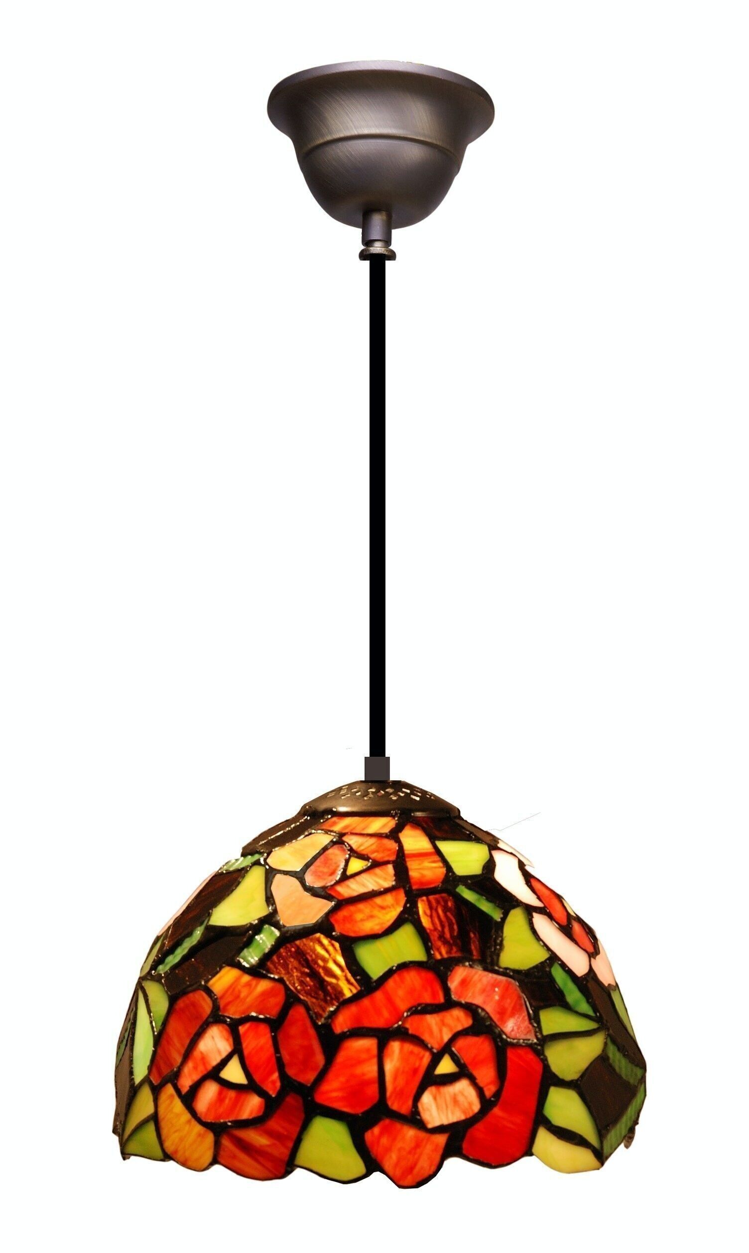 Deckenpendel mit schwarzem Kabel und Tiffany-Lampenschirm, Durchmesser 20 cm, New York-Serie LG247700