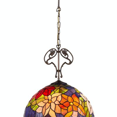 Pendente a soffitto diametro maggiore 40cm con catena e ornamento in ghisa Tiffany Serie Güell LG222566