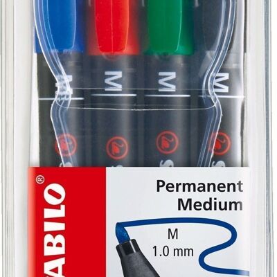 Felt-tip pens - Pouch x 4 STABILO OHPen permanent 1 mm - black + blue + red + green