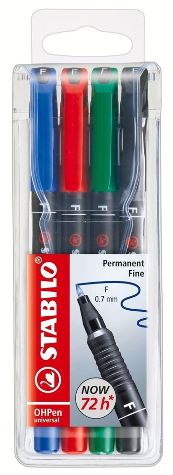 Stylos-feutres - Pochette x 4 STABILO OHPen permanent 0,7 mm - noir + bleu + rouge + vert 1