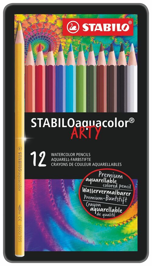 Crayons de couleur aquarellables - Boîte métal x 12 STABILOaquacolor ARTY