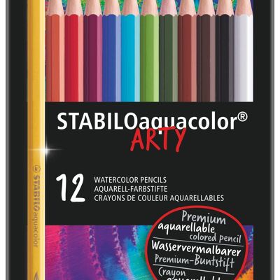 Matite colorate acquerello - Scatola in metallo x 12 STABILOaquacolor ARTY