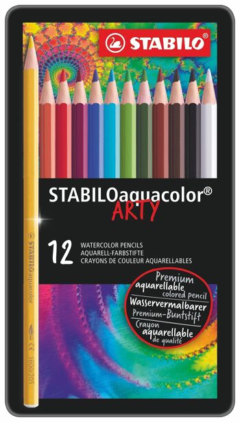 Crayons de couleur aquarellables - Boîte métal x 12 STABILOaquacolor ARTY 1