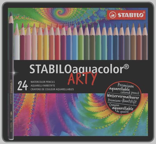 Crayons de couleur aquarellables - Boîte métal x 24 STABILOaquacolor ARTY