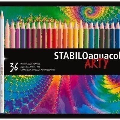 Crayons de couleur aquarellables - Boîte métal x 36 STABILOaquacolor ARTY