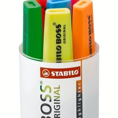 Surligneurs - Pot x 6 STABILO BOSS ORIGINAL - jaune + bleu + vert + rouge + orange + rose