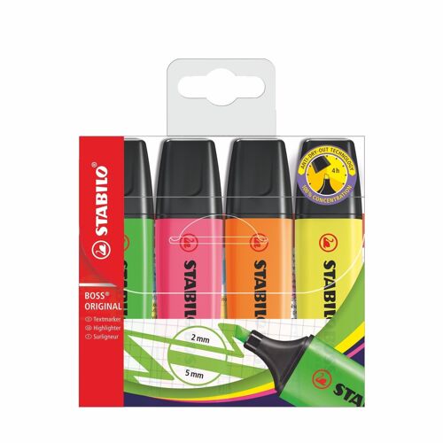 Compra Astuccio x 4 evidenziatori STABILO BOSS ORIGINAL - giallo + verde +  arancione + rosa all'ingrosso