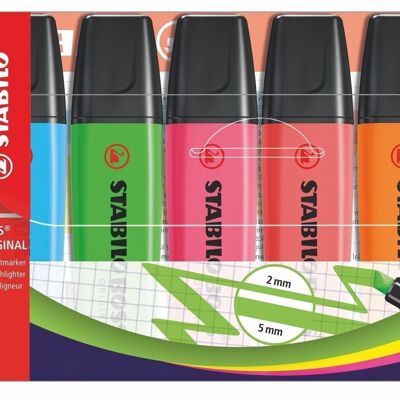 Evidenziatori - Custodia x 6 STABILO BOSS ORIGINAL - giallo + verde + arancione + rosa + rosso + blu