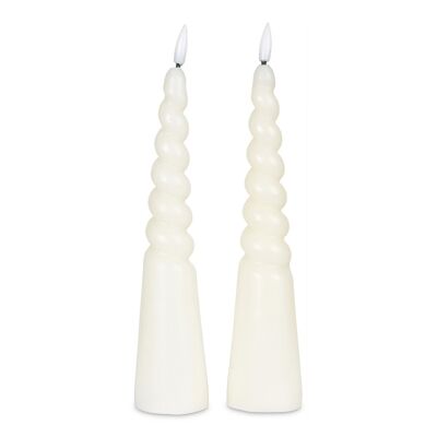 2 bougies Piliers torsadées LED cire naturelle ivoire D5,5 H24,5cm (à piles)