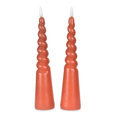 2 bougies Piliers torsadées LED cire naturelle tabac D5,5 H24,5cm (à piles)
