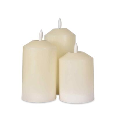 3 bougies LED cire naturelle ivoire avec télécommande (à piles)