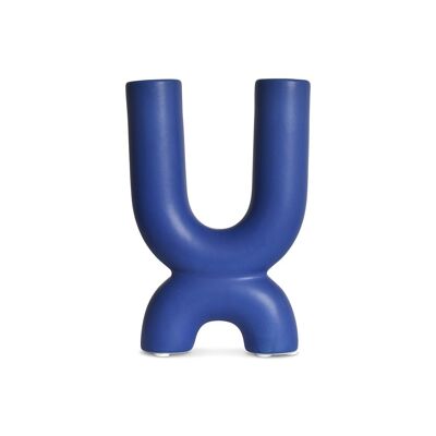 Bougeoir ceramic 2 branches bleu L11,2 P3,8 H17,2cm