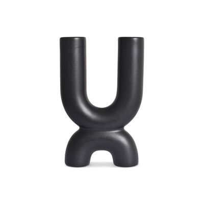 Bougeoir ceramic 2 branches noir L11,2 P3,8 H17,2cm