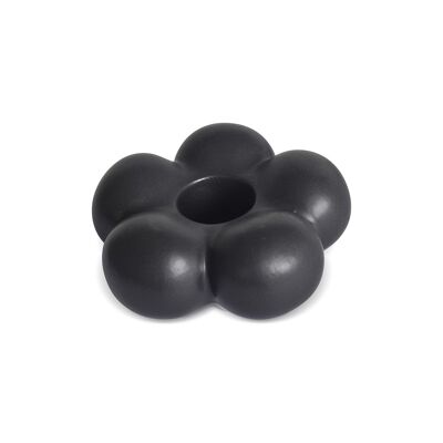 Bougeoir ceramic fleur noir D8,7 H3,3cm