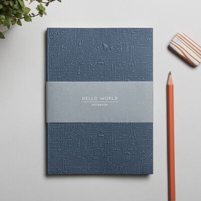 Hello World Debossed Notebook – Blue