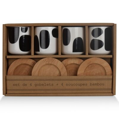 Coffret de 4 gobelets Découpage noir D5,7 H6,5cm (avec sous-tasses)