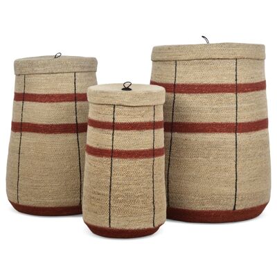 Set de 3 paniers à linge Primitif naturel terracotta D42 H55cm | D33 H52cm | D26 H45cm