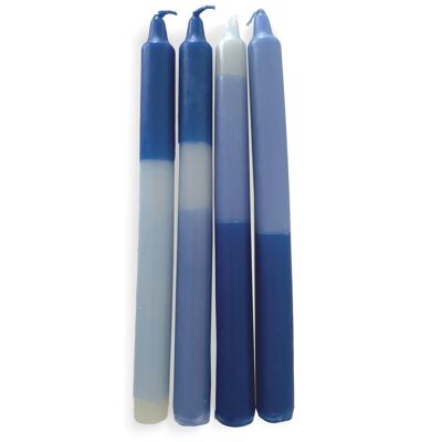 Set de 4 bougies longues bicolores bleues D2,2 H25cm