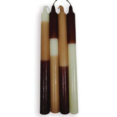 Set de 4 bougies longues bicolores marron D2,2 H25cm
