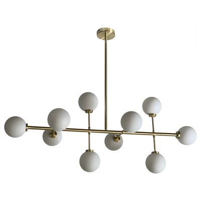 Suspension Edmond doré satiné horizontales 10 globes L113 P44 H89cm