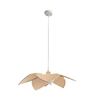 Suspension fleur en toile à carreaux beige D58cm