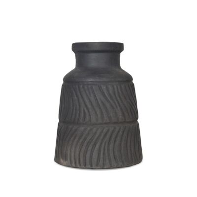 Vase terre noir Strié D12,7 H17,8cm