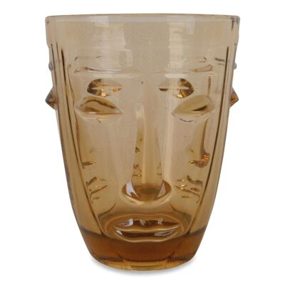 Verre gobelet Visage ambre D8 H10cm