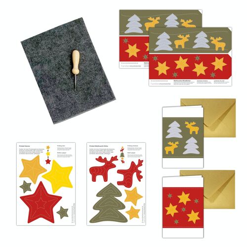 Bastelset zum Prickeln Weihnachtselche mit Karten