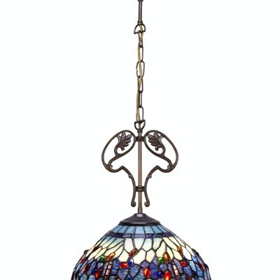 Mittelgroßer Tiffany-Deckenanhänger mit Ornament aus Gusseisen und Kette, Durchmesser 30 cm, Belle Epoque-Serie LG197166
