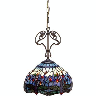 Mittelgroßer Tiffany-Deckenanhänger mit Ornament aus Gusseisen und Kette, Durchmesser 30 cm, Belle Epoque-Serie LG197166