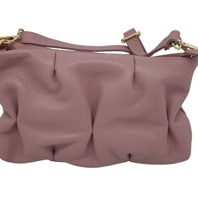 PLEATED LEATHER CLUTCH PILLOW BAG WITH LEATHER SHOULDER STRAP - B440 LA BABY