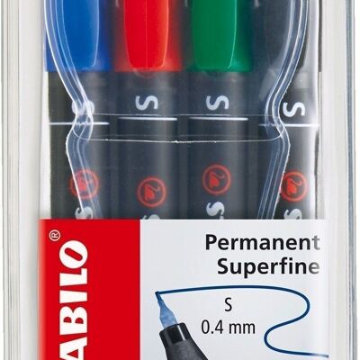 Felt-tip pens - Pouch x 4 STABILO OHPen permanent 0.4 mm - black + blue + red + green