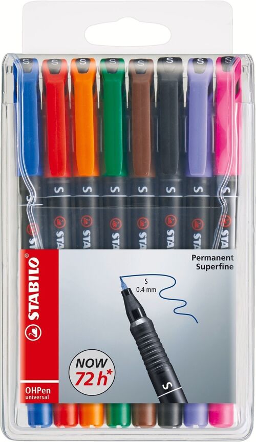 Pochette x 8 marqueurs pointe super fine STABILO OHPen permanent 0,4 mm