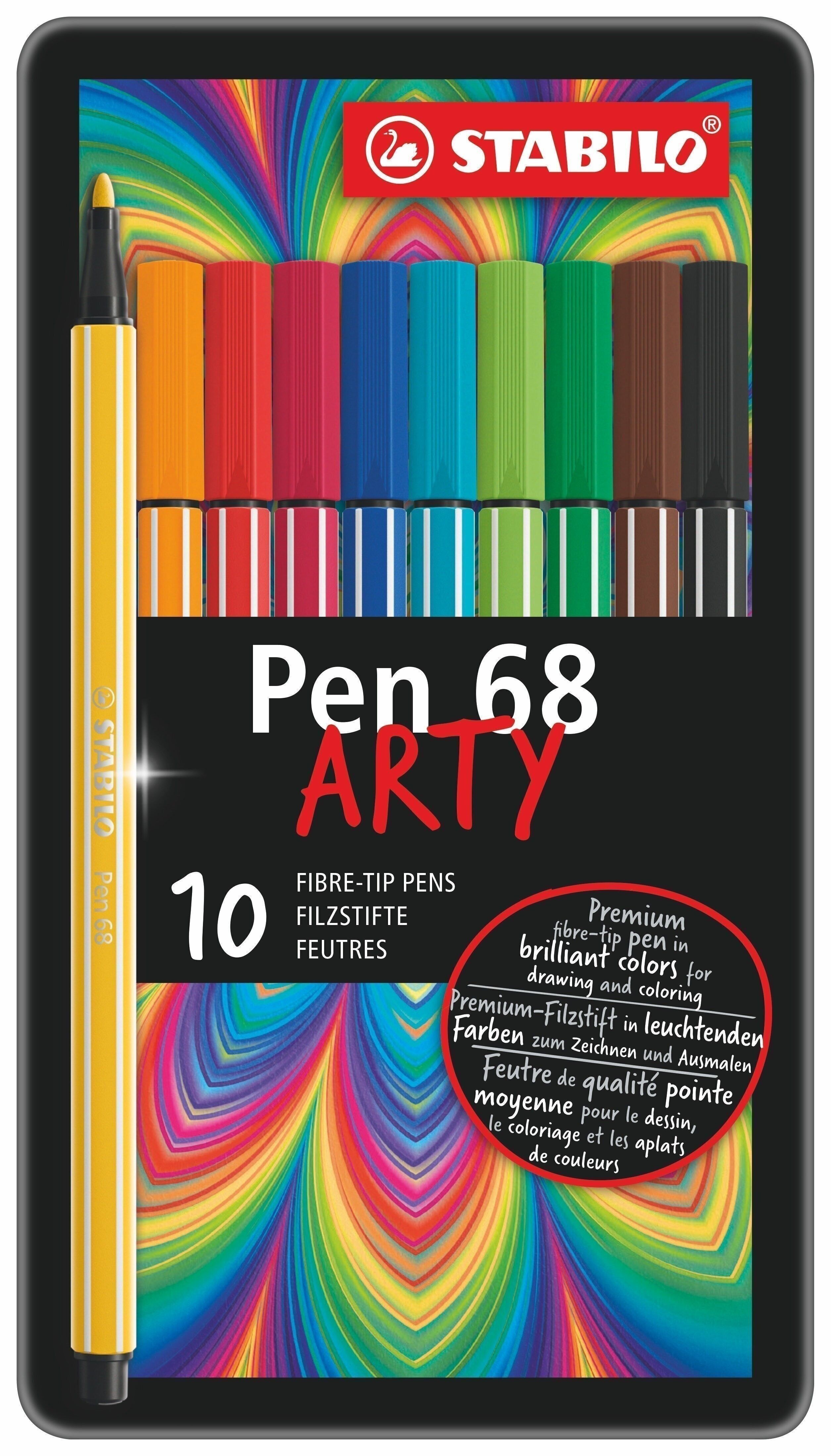 Scatola di metallo x 10 pennarelli STABILO Pen 68 ARTY punta media