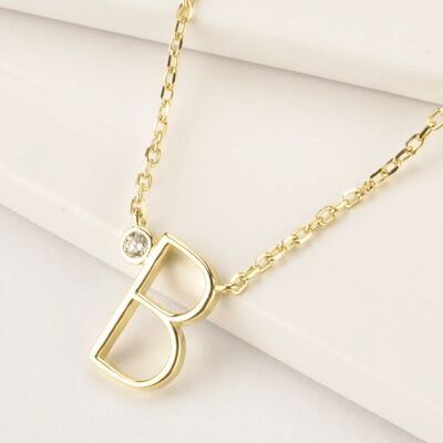 Gold Plated Sterling Silver "B" initial pendant necklace