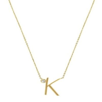 Collar colgante inicial "K" de plata de ley chapada en oro