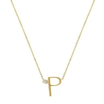Collar colgante inicial "P" de plata de ley chapada en oro