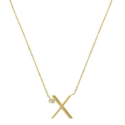 Collier pendentif initiale "X" en argent sterling plaqué or