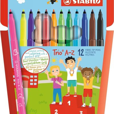 Penne colorate - Custodia in cartone x 12 STABILO Trio A-Z - colori assortiti di cui 2 fluorescenti
