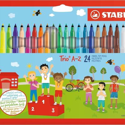 Rotuladores para colorear - Estuche de cartón x 24 STABILO Trio A-Z - colores surtidos, incluidos 4 fluorescentes