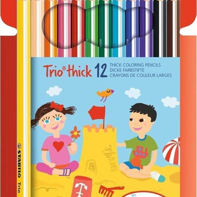 Crayons de couleur - Etui carton x 12 STABILO Trio + 1 taille-crayon
