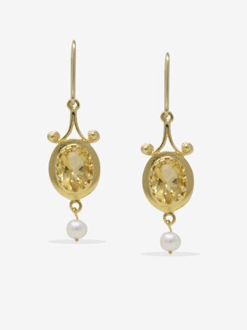 Boucles d'oreilles en plaqué or avec citrine et perle 1