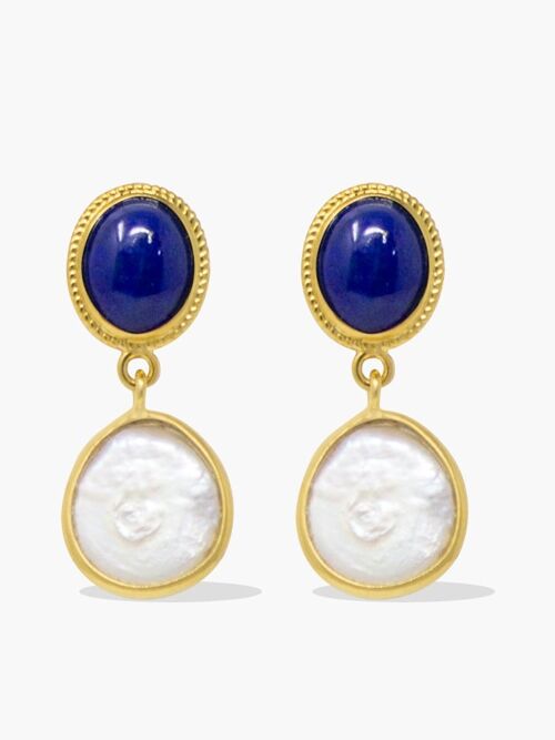 Gold-plated Lapis & Pearl Earrings