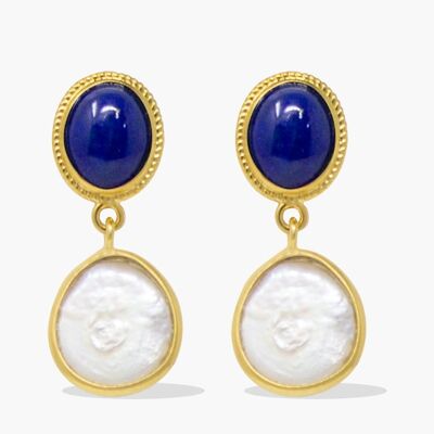 Gold-plated Lapis & Pearl Earrings