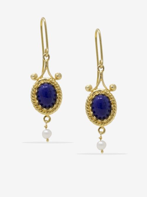 Gold-Plated Lapis & Pearl Earrings