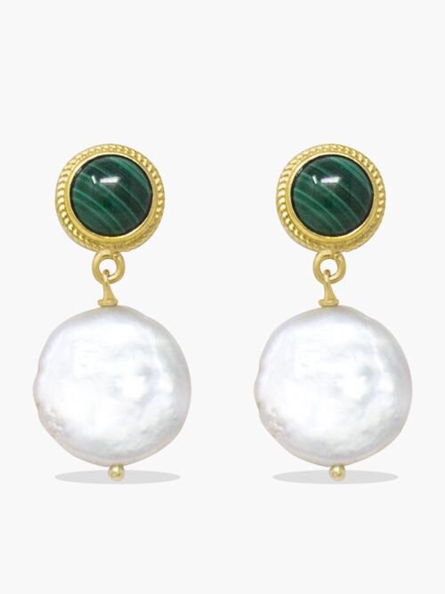 Gold-plated Malachite & Keshi Pearl Earrings
