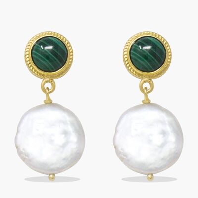 Gold-plated Malachite & Keshi Pearl Earrings