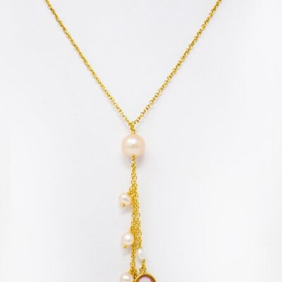 Mini collar de perlas y camafeo chapado en oro