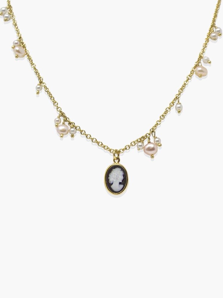 Gold-plated Mini Cameo Necklace With Pearls